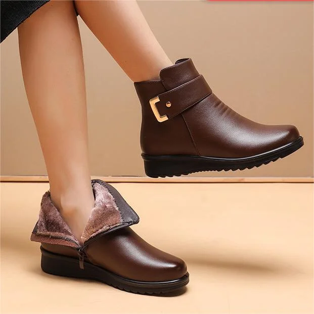 💟Genuine Leather Metal Buckle Velvet Boots🔥49% rabatt + köp 2 gratis frakt📦